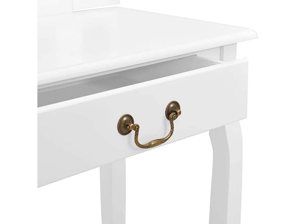 Coiffeuse et tabouret Blanc 65x36x128 Bois de paulownia MDF