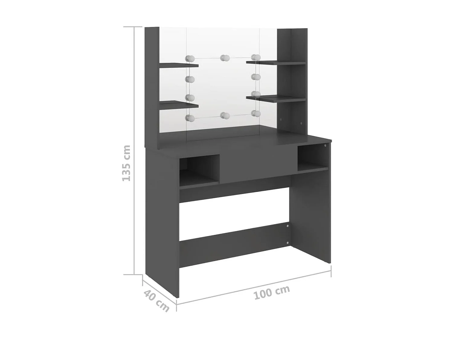 Table de maquillage avec éclairage LED 100x40x135 MDF Gris