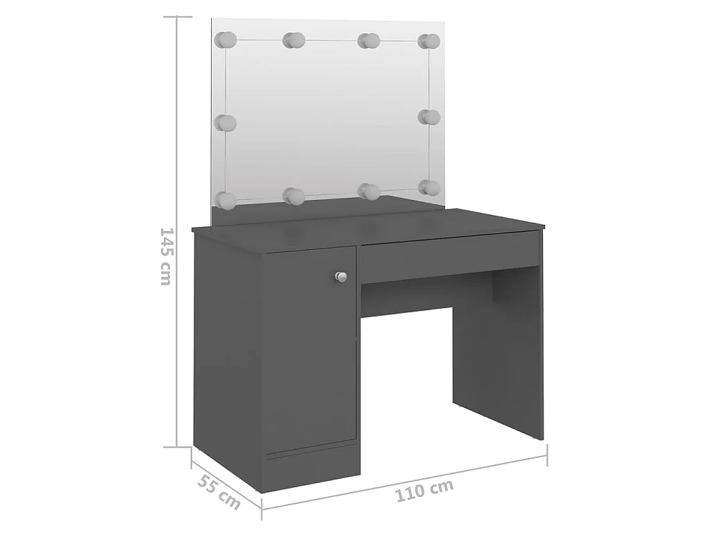Table de maquillage avec éclairage LED 110x55x145 MDF Gris