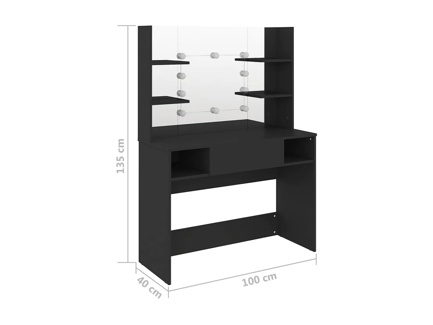 Table de maquillage avec éclairage LED 100x40x135 MDF Noir