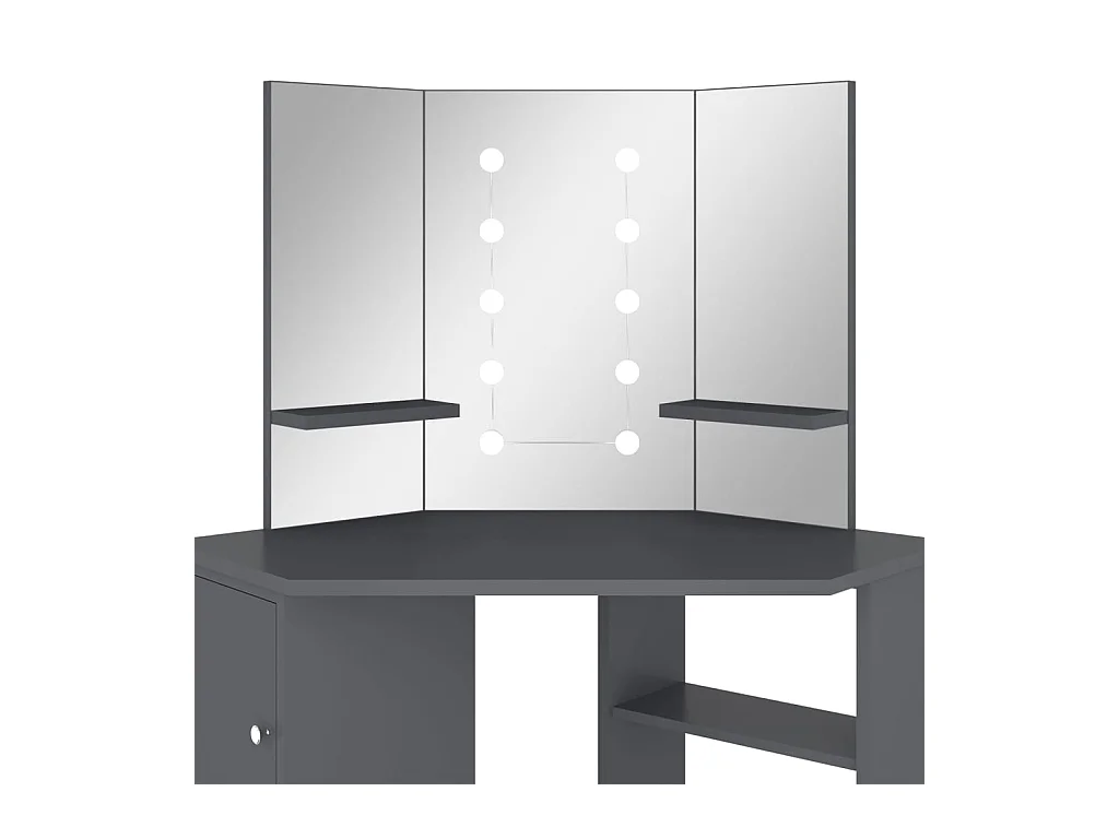 Coiffeuse d'angle avec LED Gris 111x54x141,5