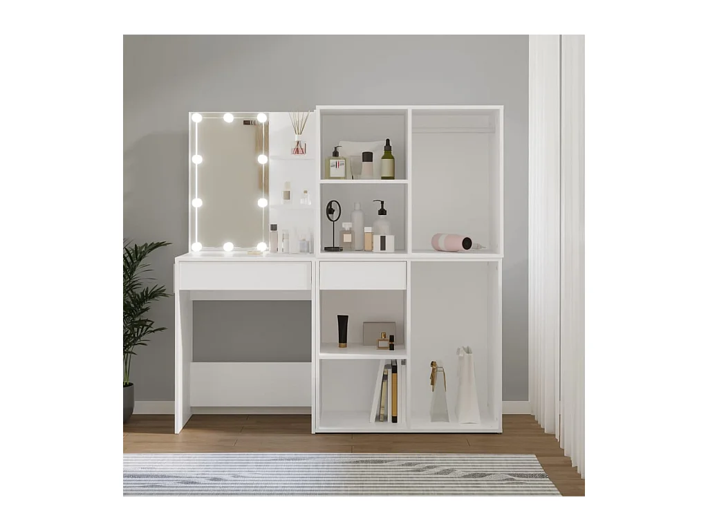 Coiffeuse à LED avec 2 armoires Blanc Bois d'ingénierie