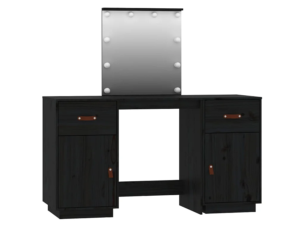 Ensemble de coiffeuse avec LED Noir Bois de pin solide