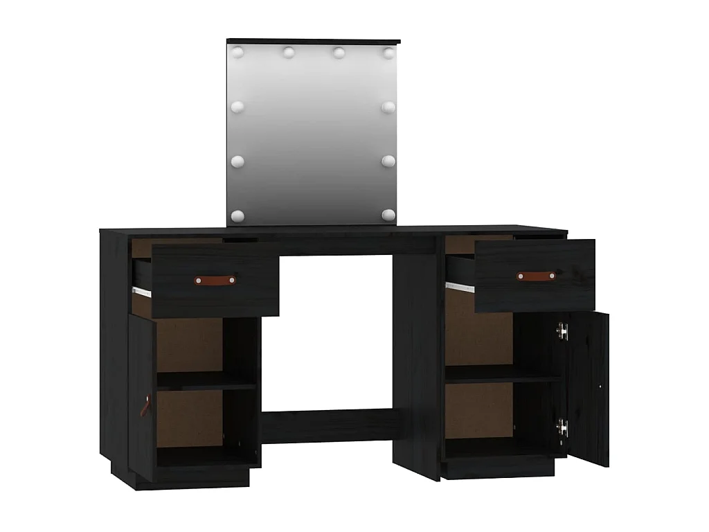 Ensemble de coiffeuse avec LED Noir Bois de pin solide