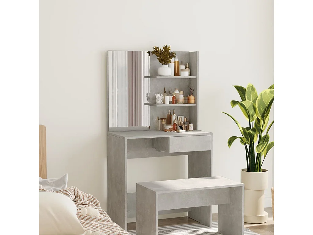 Coiffeuse avec miroir Gris béton 74,5x40x141