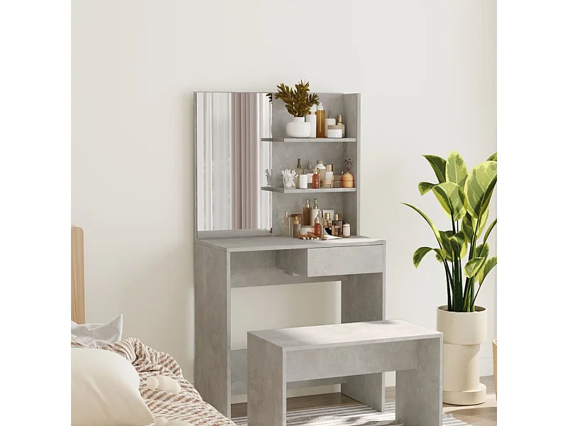 Coiffeuse avec miroir Gris béton 74,5x40x141