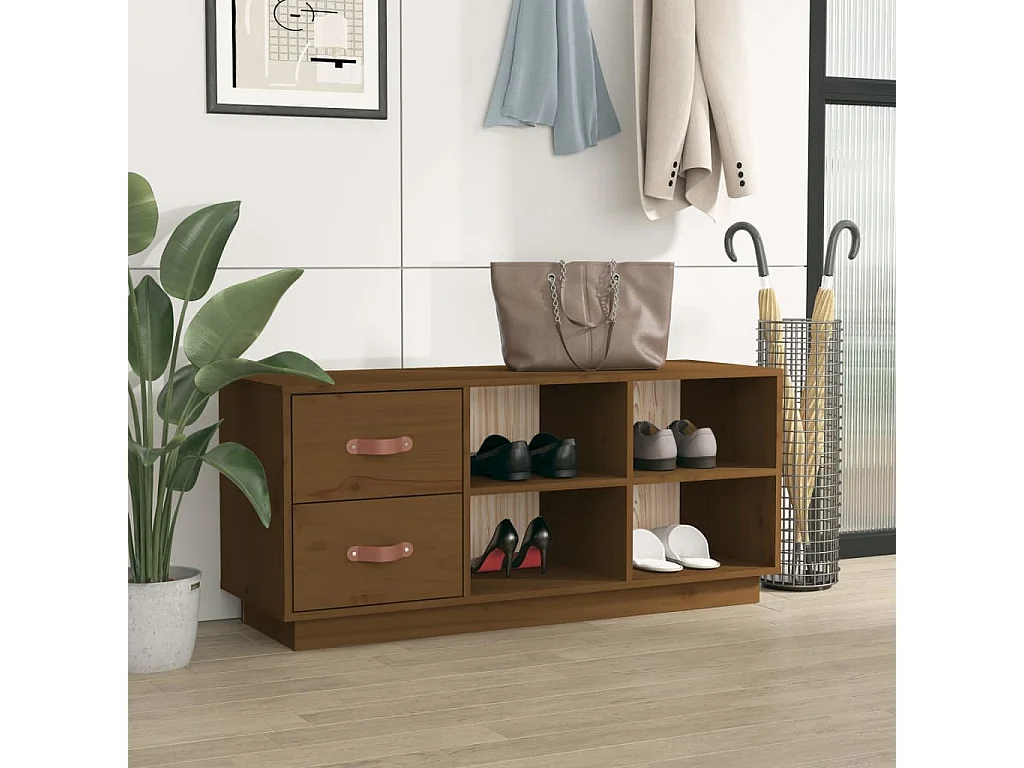 Banc à chaussures Marron miel 100x34x45 Bois de pin massif Rika