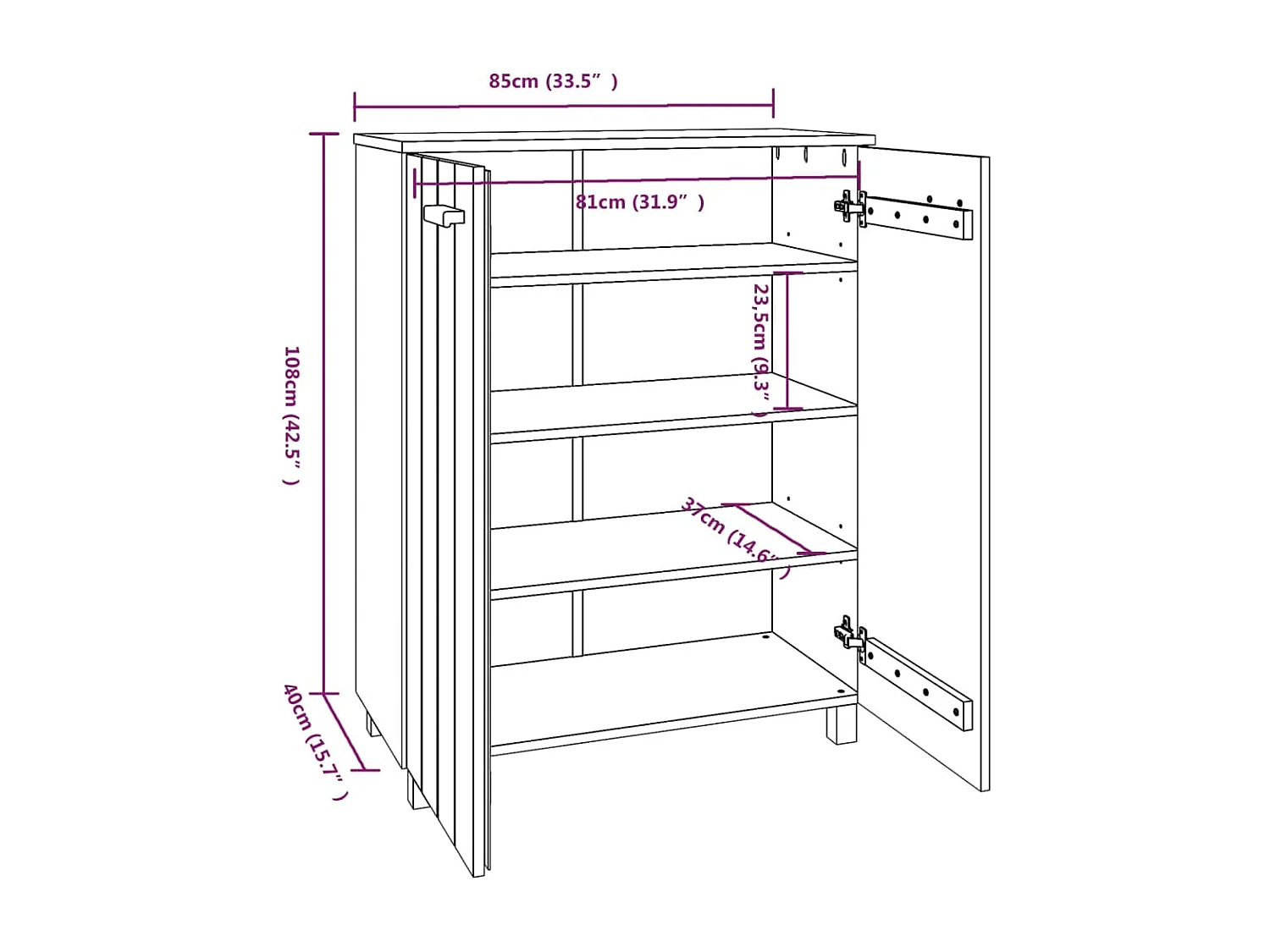 Armoire à chaussures HAMAR Marron miel 85x40x108 Pin massif
