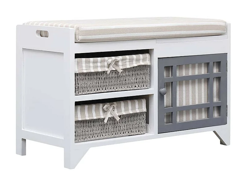 Banc d'entrée Blanc 70 x 33,5x45 Bois de Paulownia