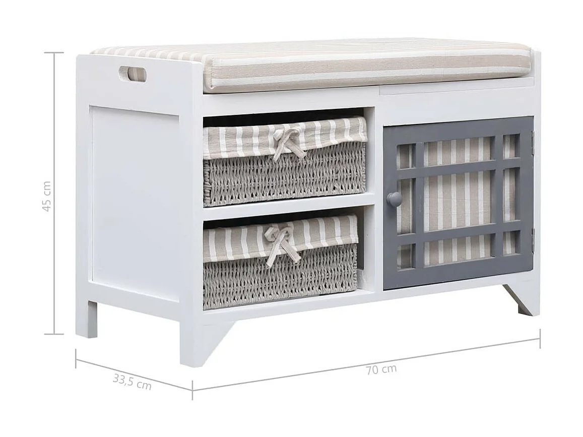 Banc d'entrée Blanc 70 x 33,5x45 Bois de Paulownia