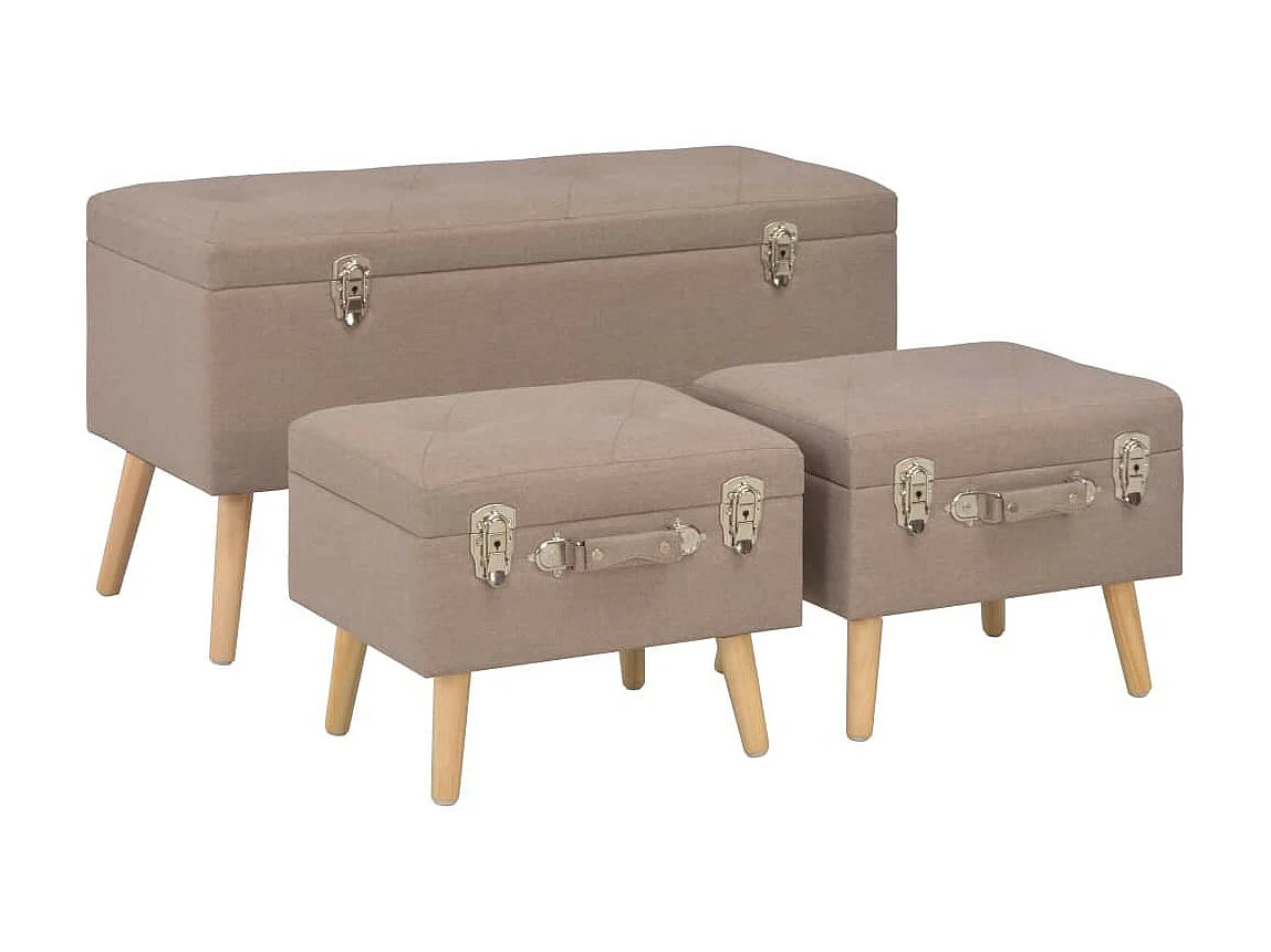 Tabourets de rangement 3 pcs Marron Tissu