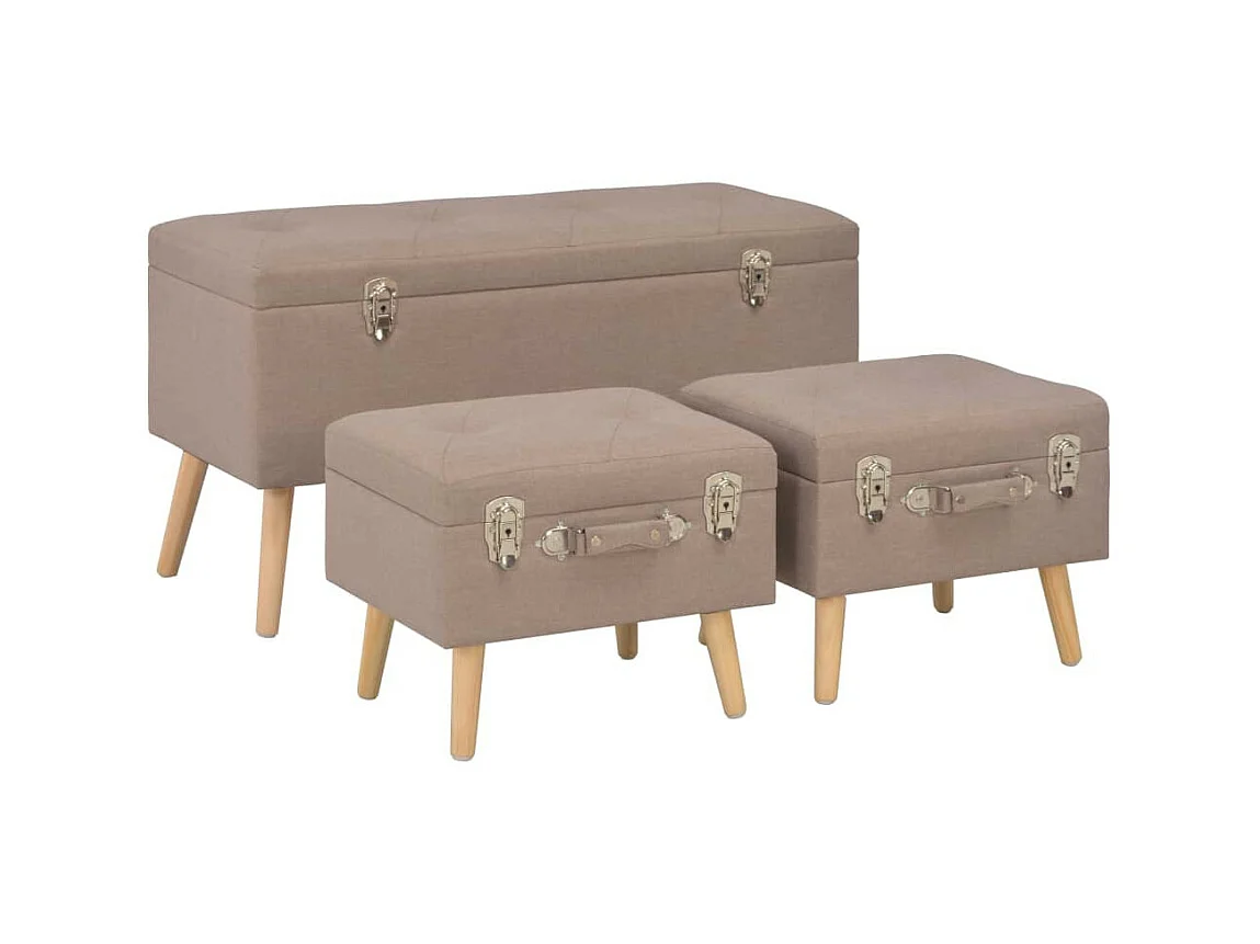 Tabourets de rangement 3 pcs Marron Tissu