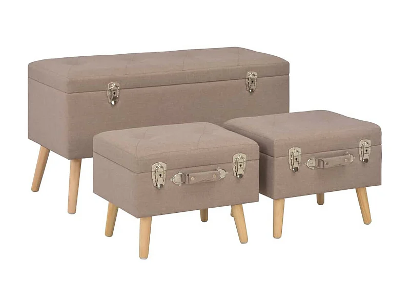 Tabourets de rangement 3 pcs Marron Tissu