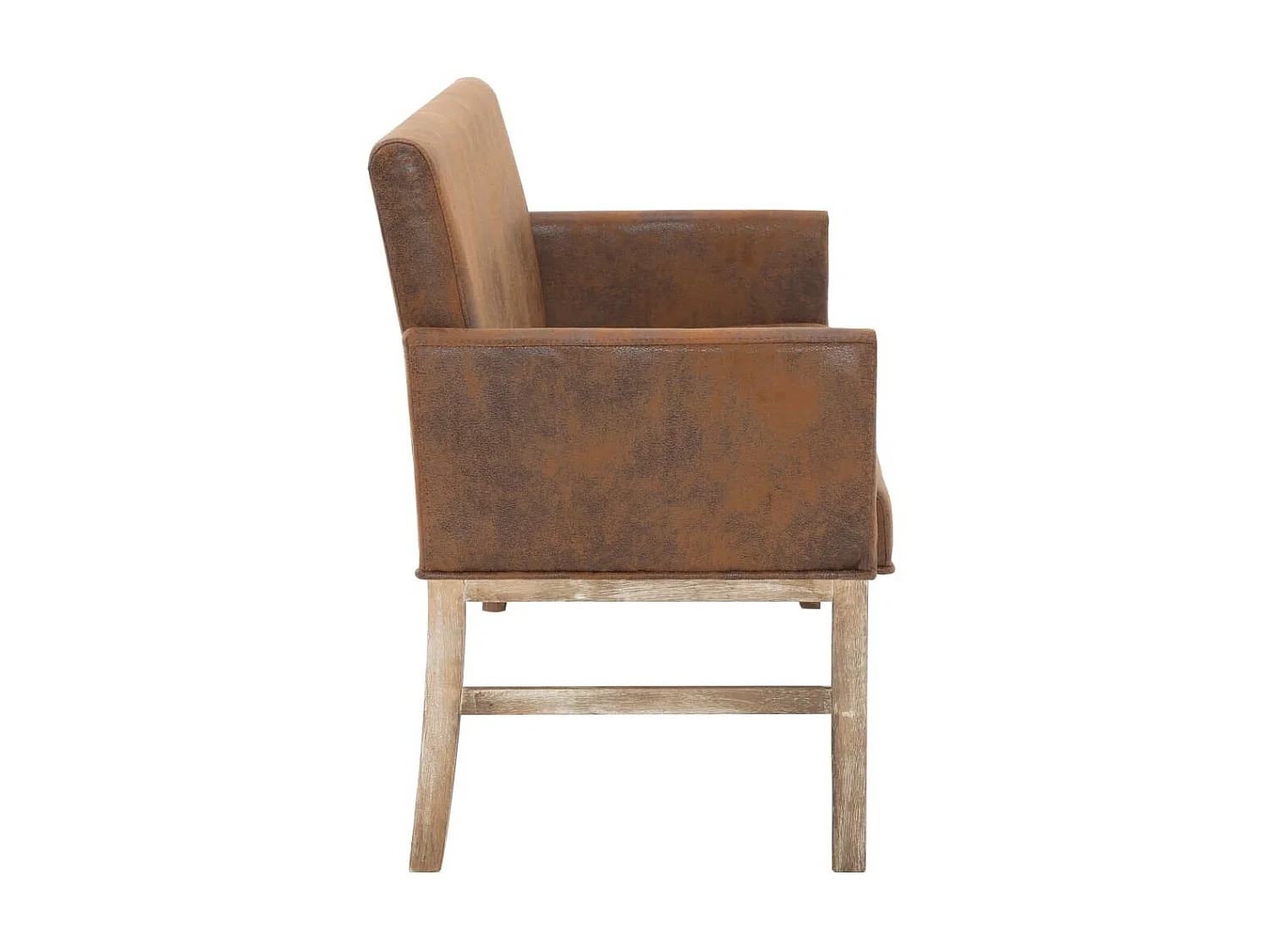 Banc avec accoudoirs vintage simili cuir marron vieilli et pieds pin massif Barielle 140cm