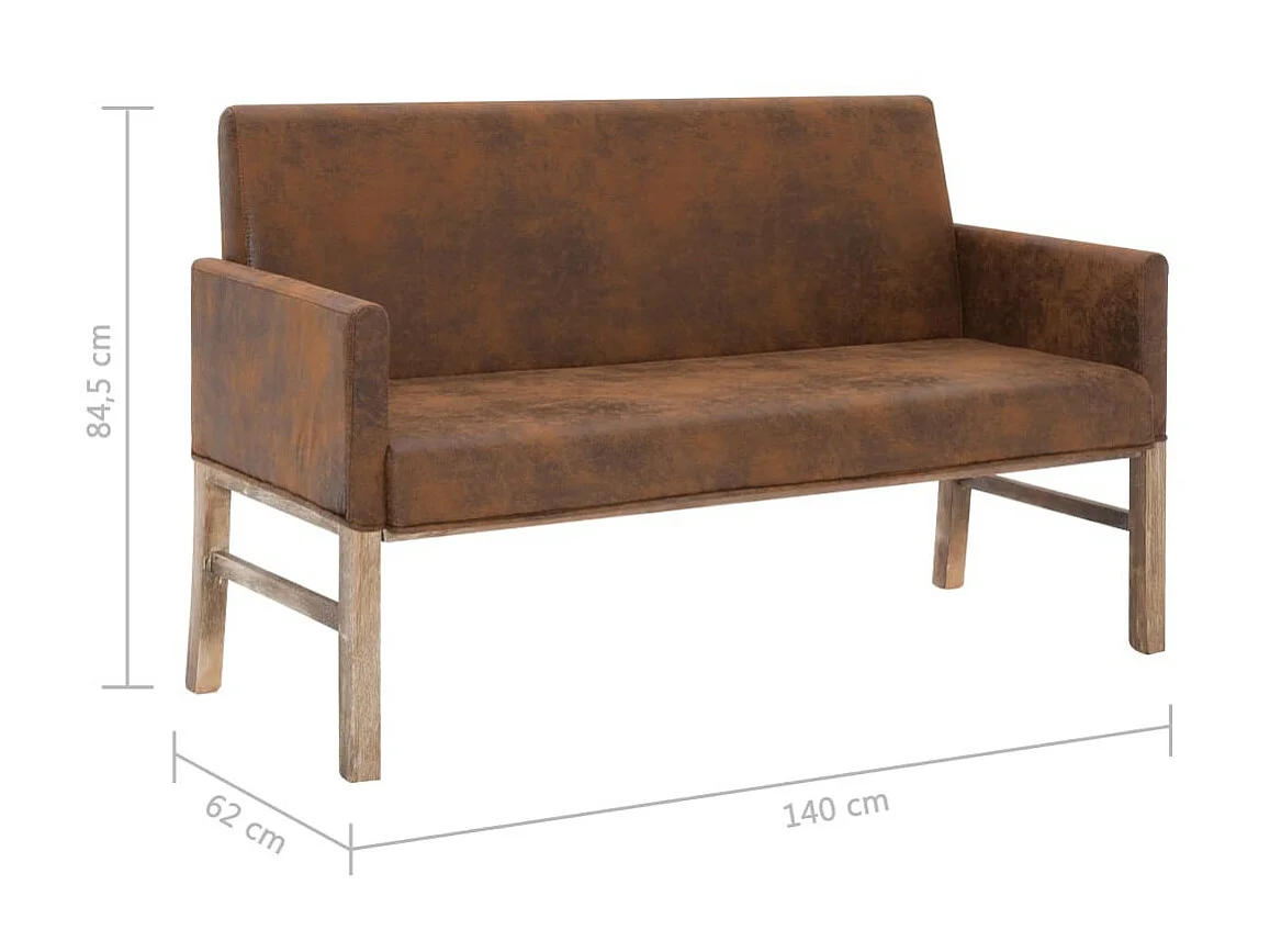 Banc avec accoudoirs vintage simili cuir marron vieilli et pieds pin massif Barielle 140cm