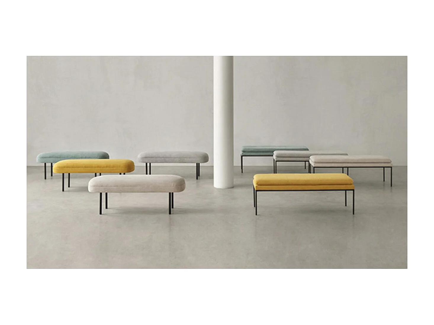 Moderne gestoffeerde bank met stoffen bekleding en zwart metalen poten Lema-Kleur Licht beige