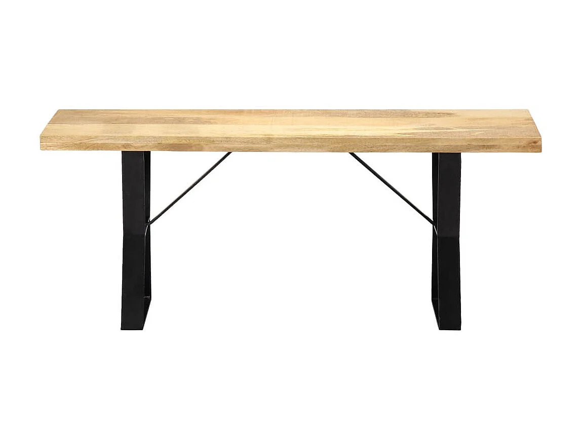 Banc industriel bois de manguier et pieds acier laqué noir Borik 110cm