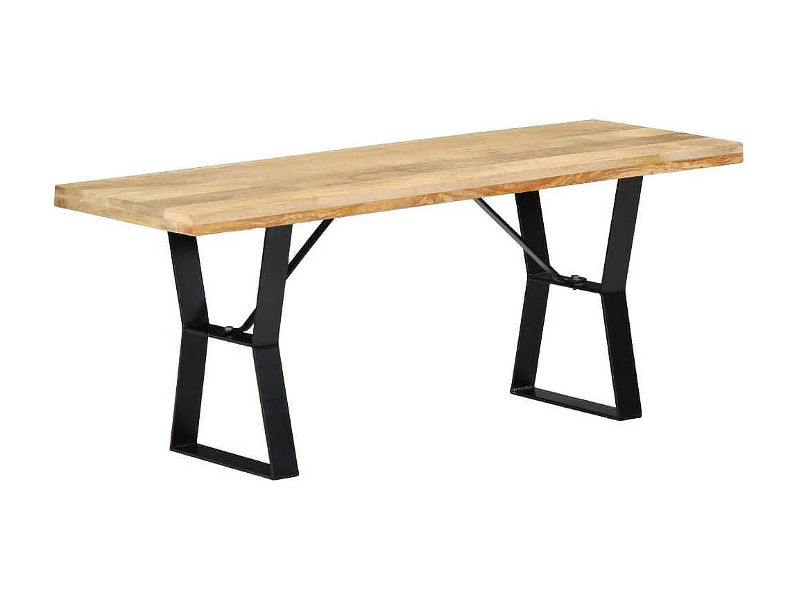 Banc industriel bois de manguier et pieds acier laqué noir Borik 110cm