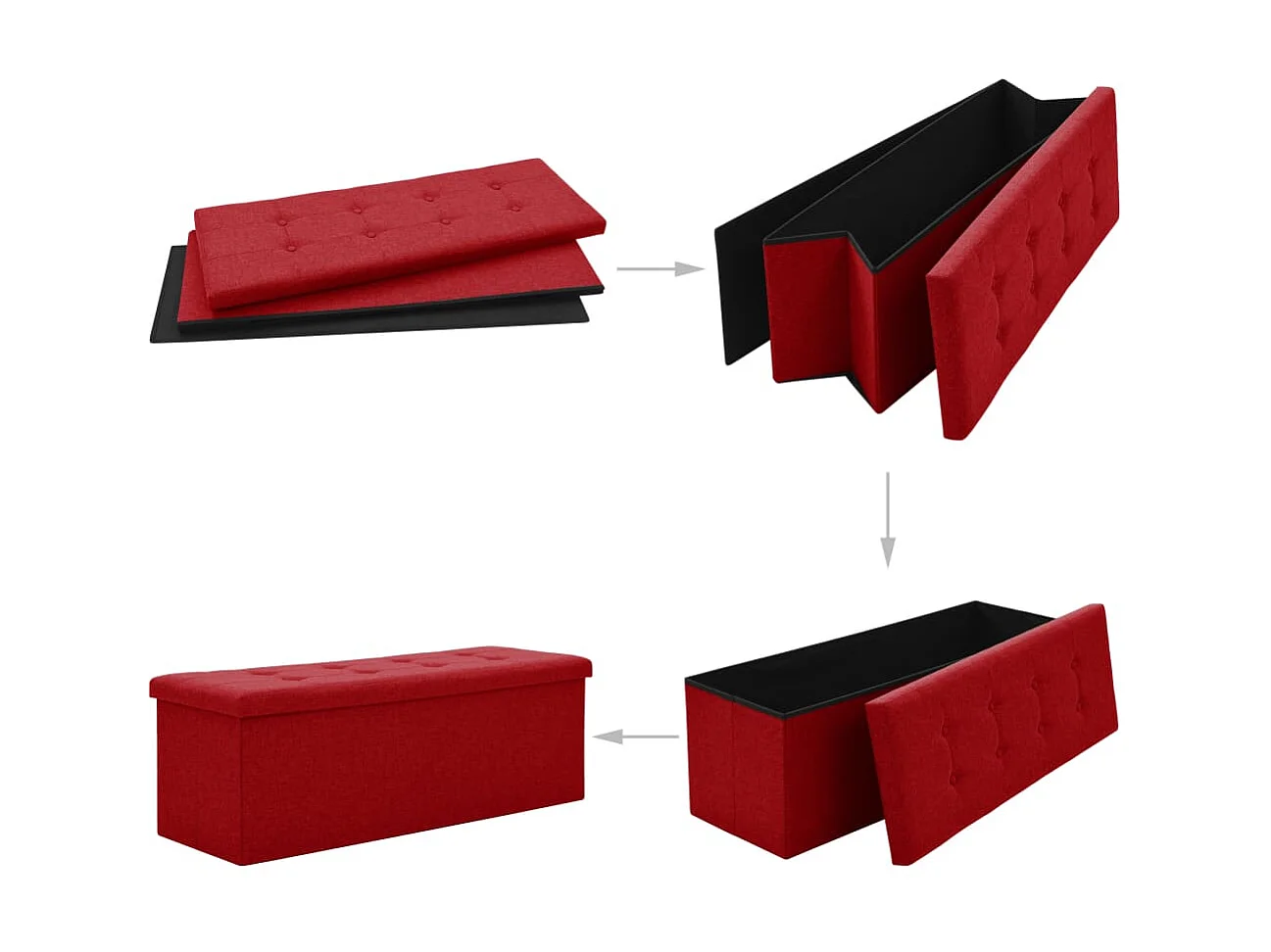 Banc de rangement pliable Rouge bordeaux Faux lin