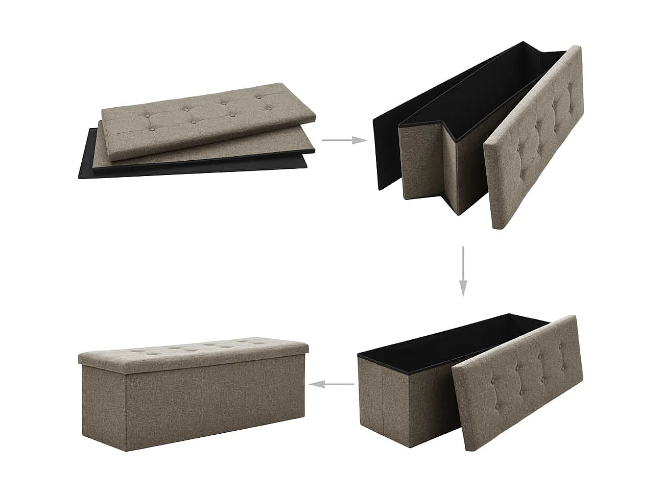 Banc de rangement pliable Taupe Faux lin