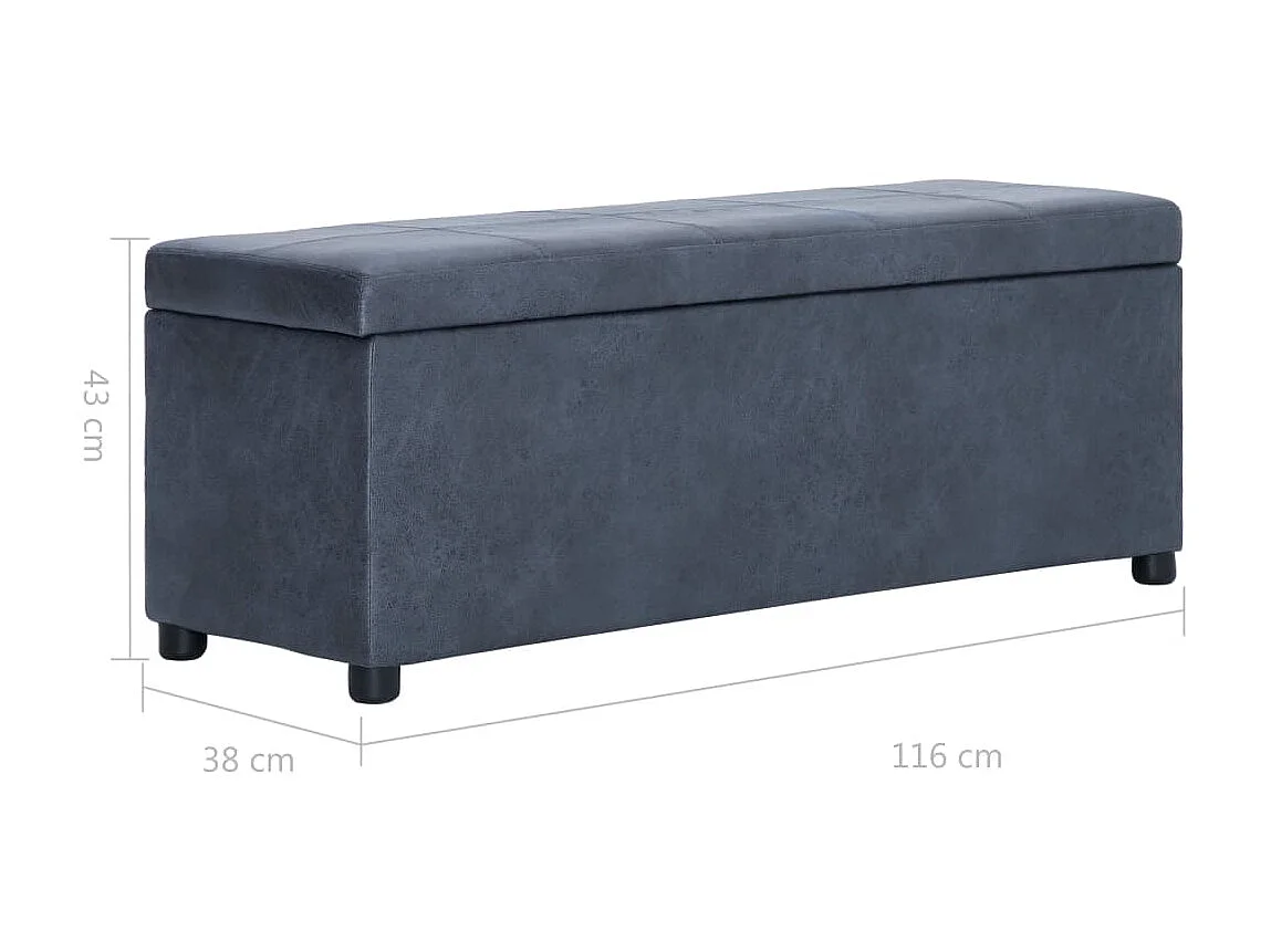 Banc avec compartiment de rangement 116cm Gris Similicuir daim