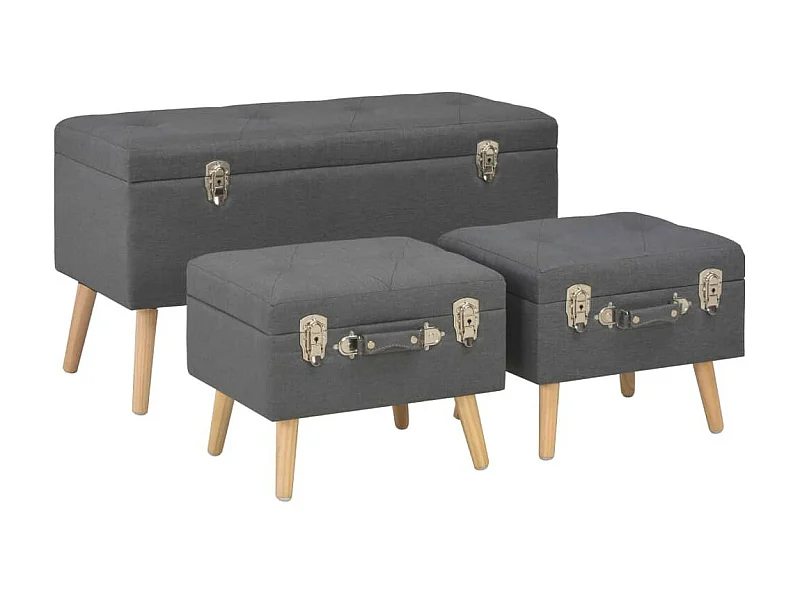 Tabourets de rangement 3 pcs Gris foncé Tissu