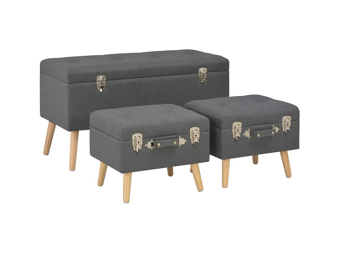 Tabourets de rangement 3 pcs Gris foncé Tissu