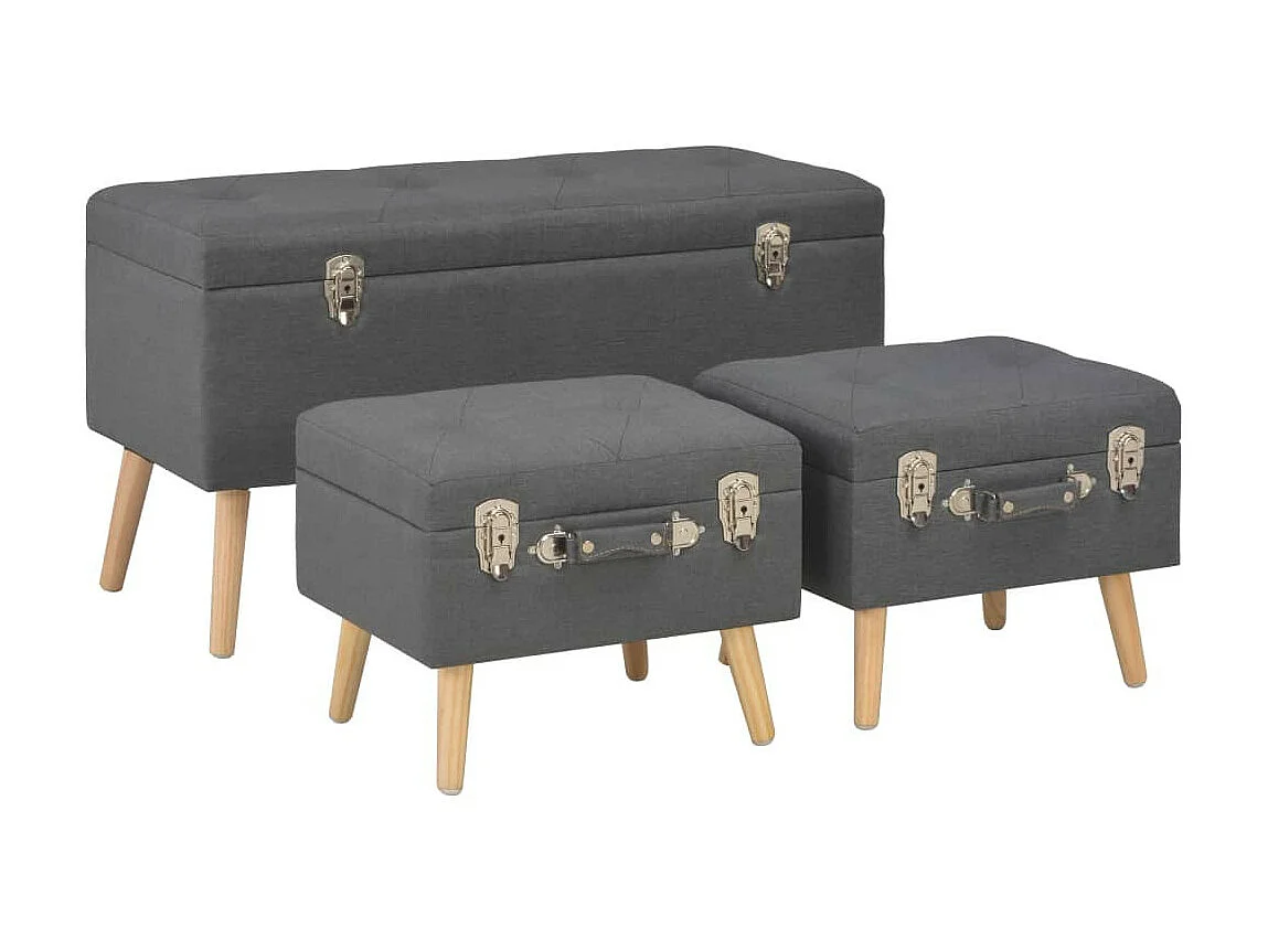Tabourets de rangement 3 pcs Gris foncé Tissu