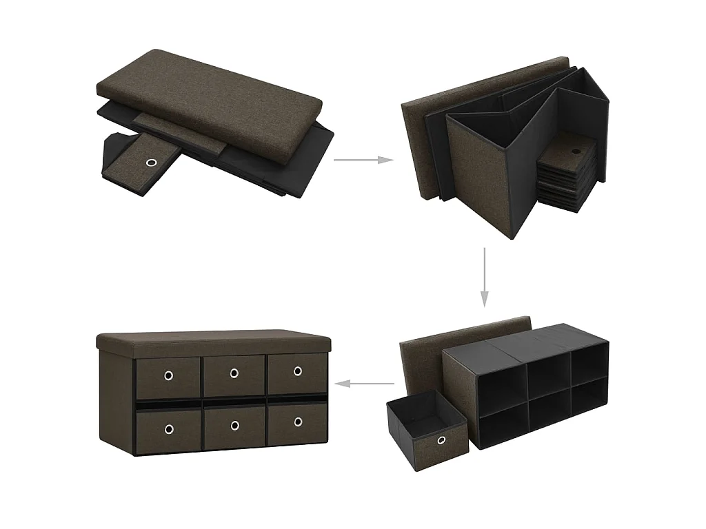 Banc de rangement pliable Marron foncé 76x38x38 Faux lin