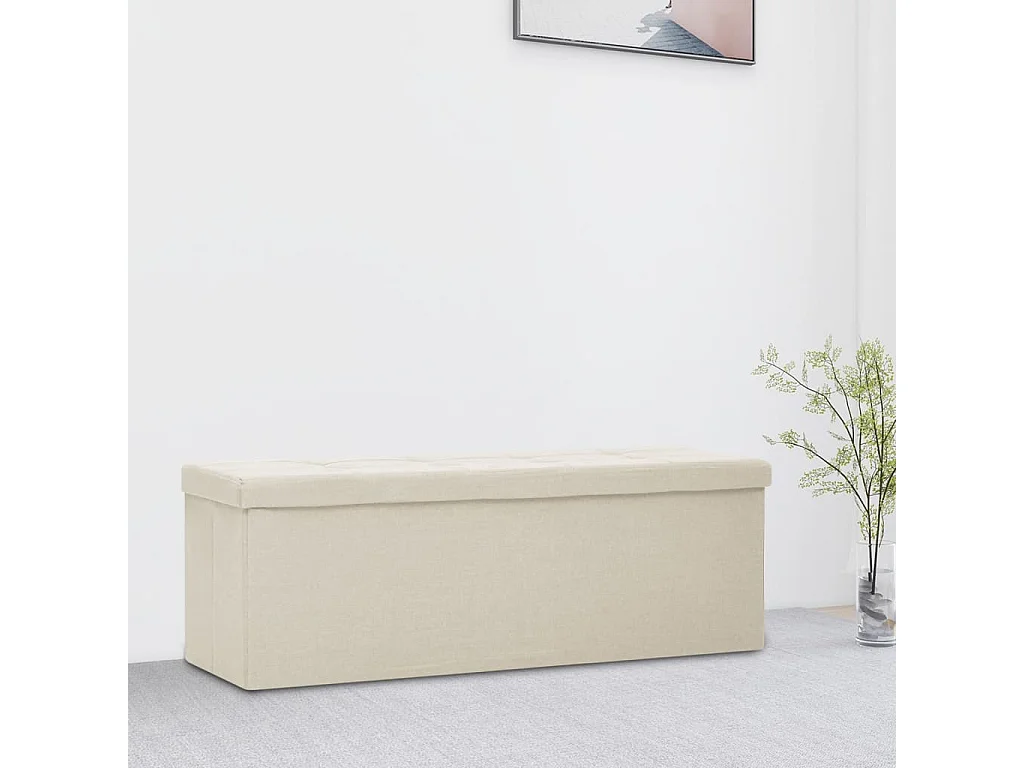 Banc de rangement pliable Blanc crème Faux lin