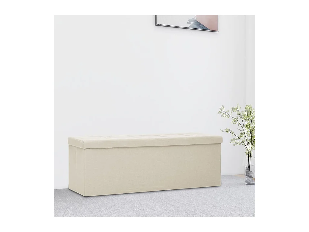 Banc de rangement pliable Blanc crème Faux lin