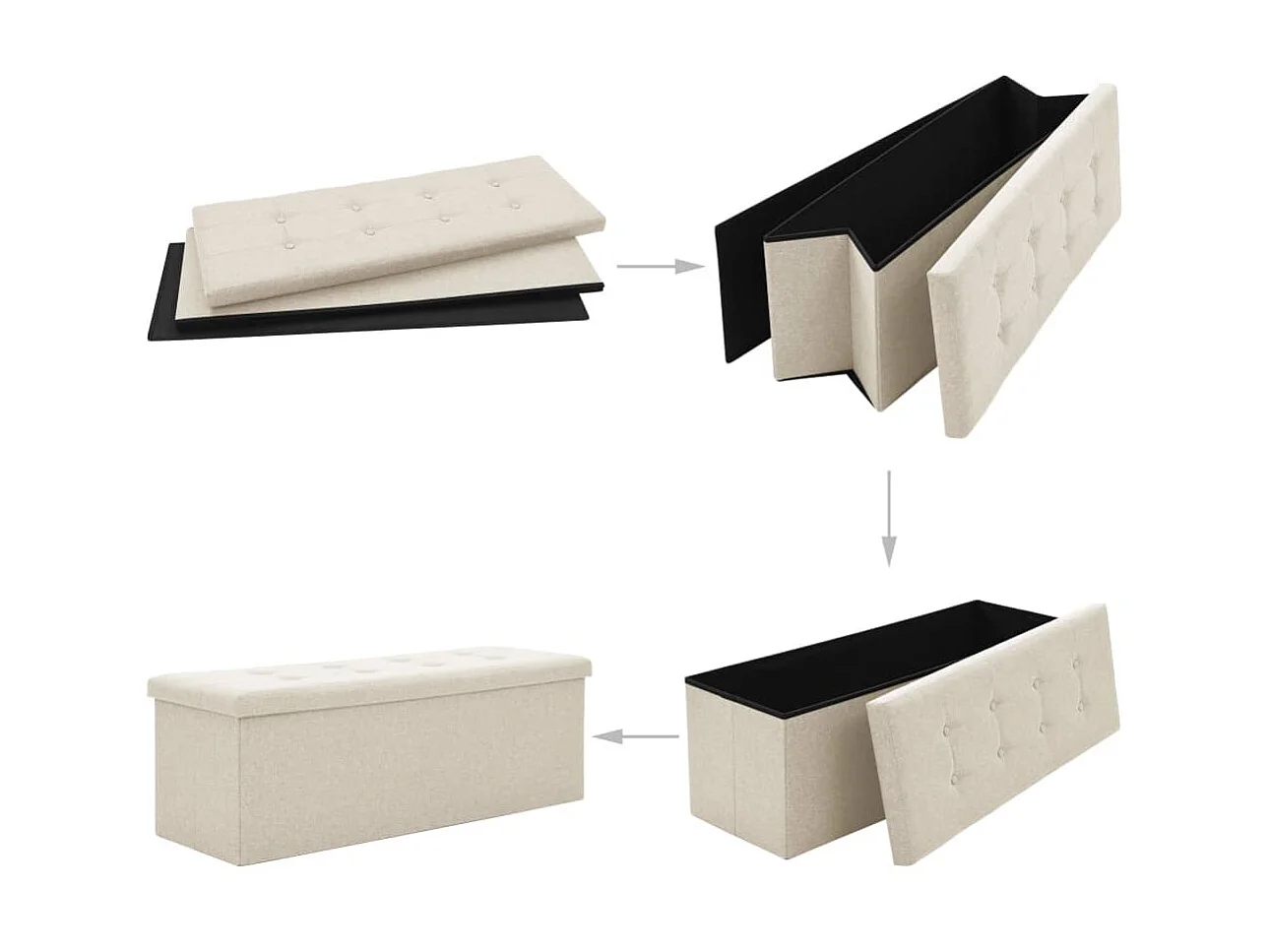 Banc de rangement pliable Blanc crème Faux lin