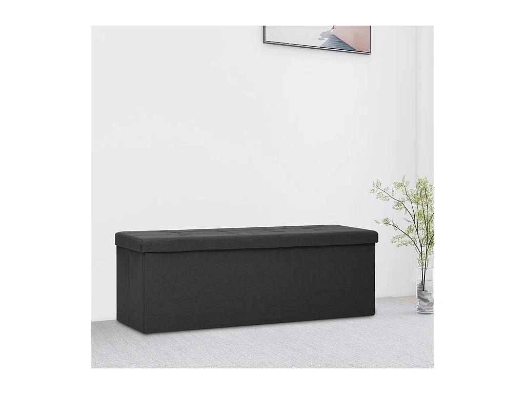 Banc de rangement pliable Noir Faux lin