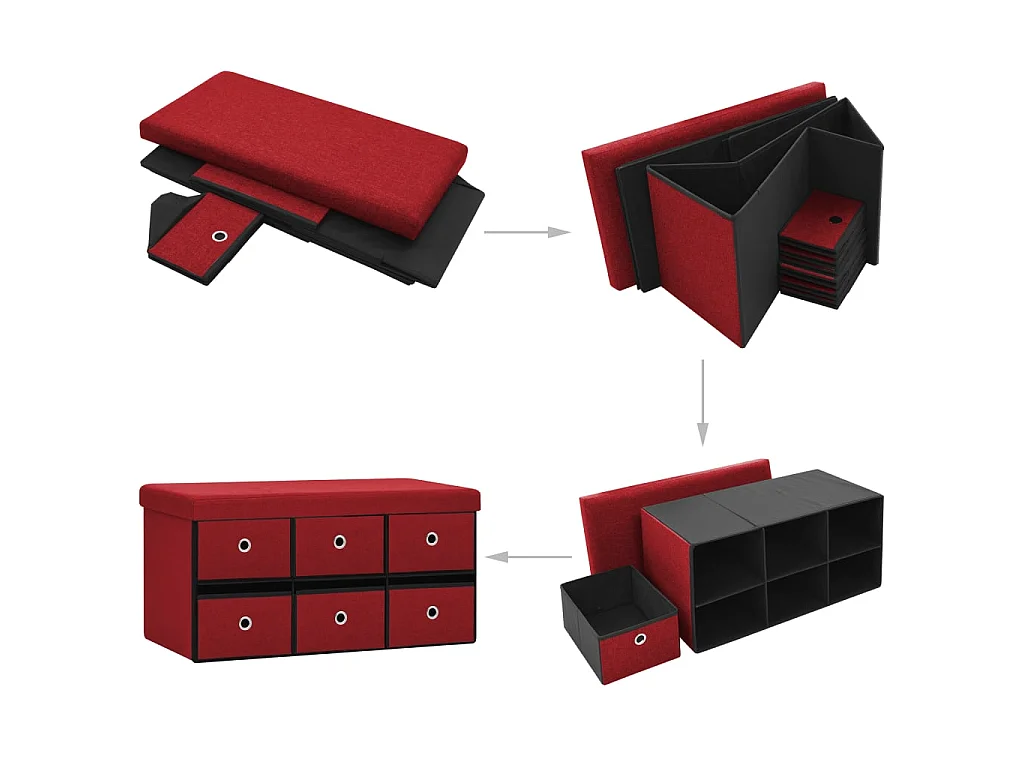 Banc de rangement pliable Bordeaux 76x38x38 Faux lin