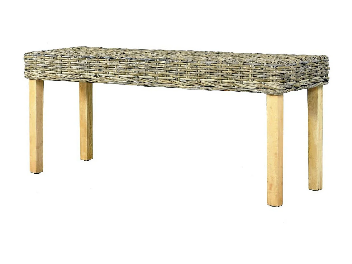 Banc 110cm Rotin naturel kubu et bois de manguier massif