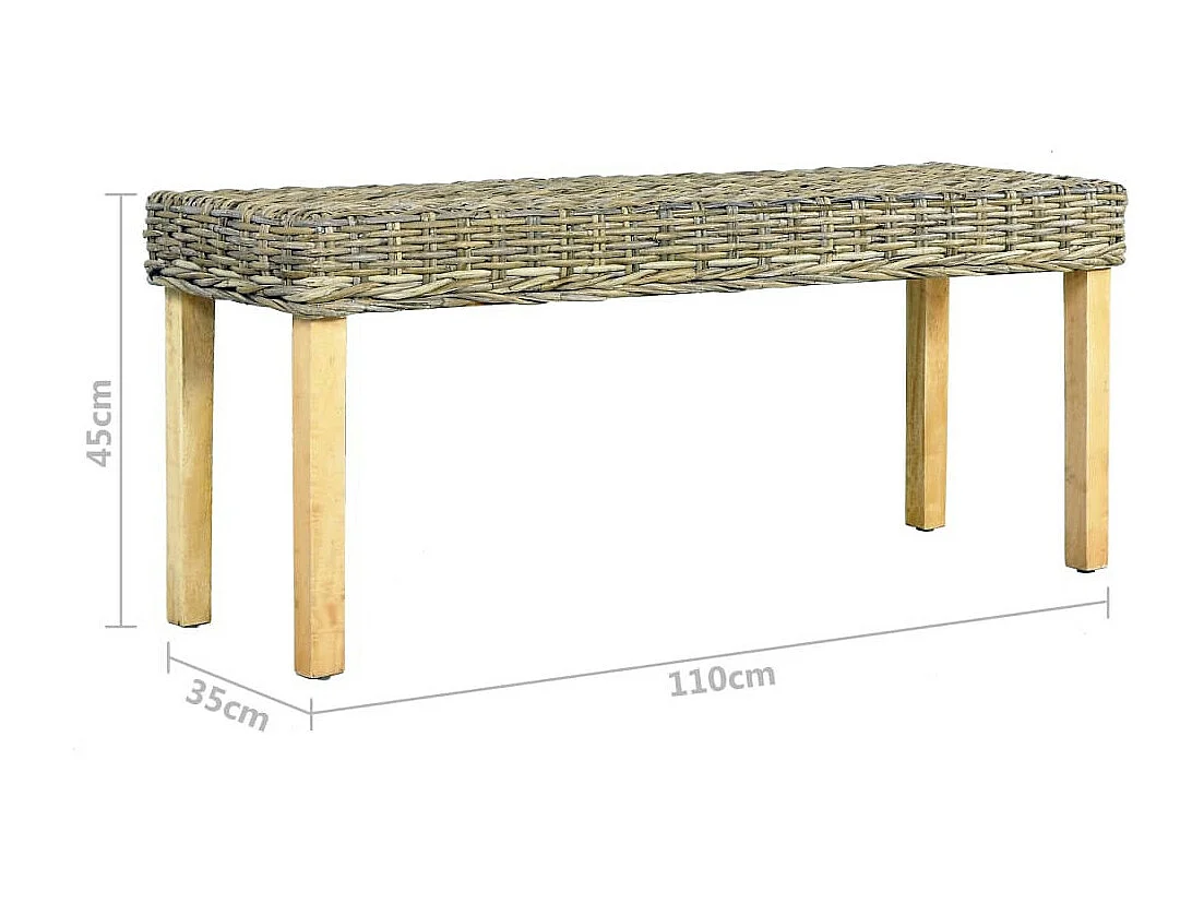 Banc 110cm Rotin naturel kubu et bois de manguier massif