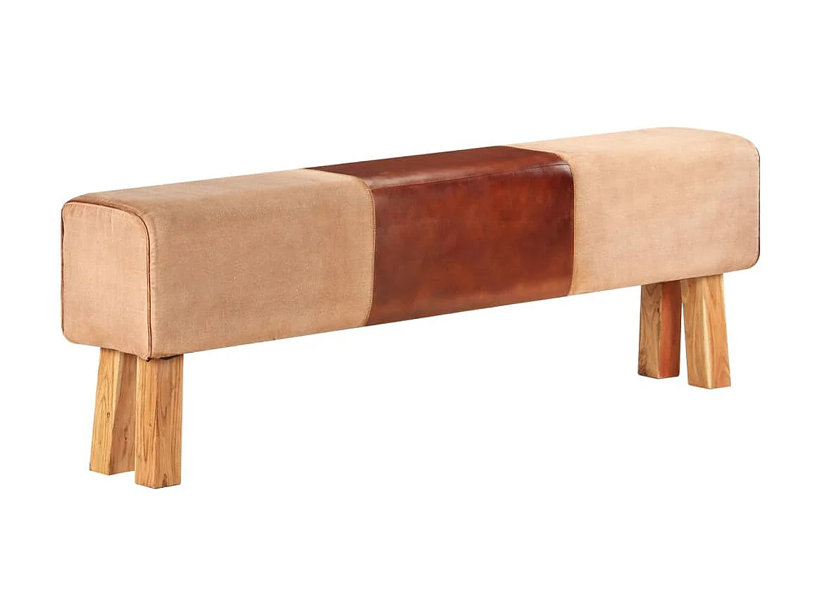 Banc saut de cheval 160cm Marron Cuir véritable et manguier 2