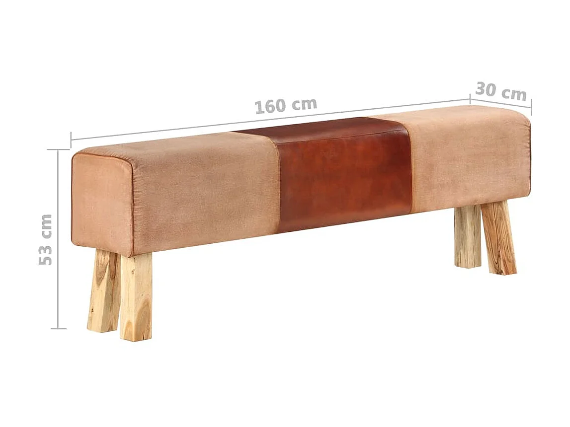 Banc saut de cheval 160cm Marron Cuir véritable et manguier 2