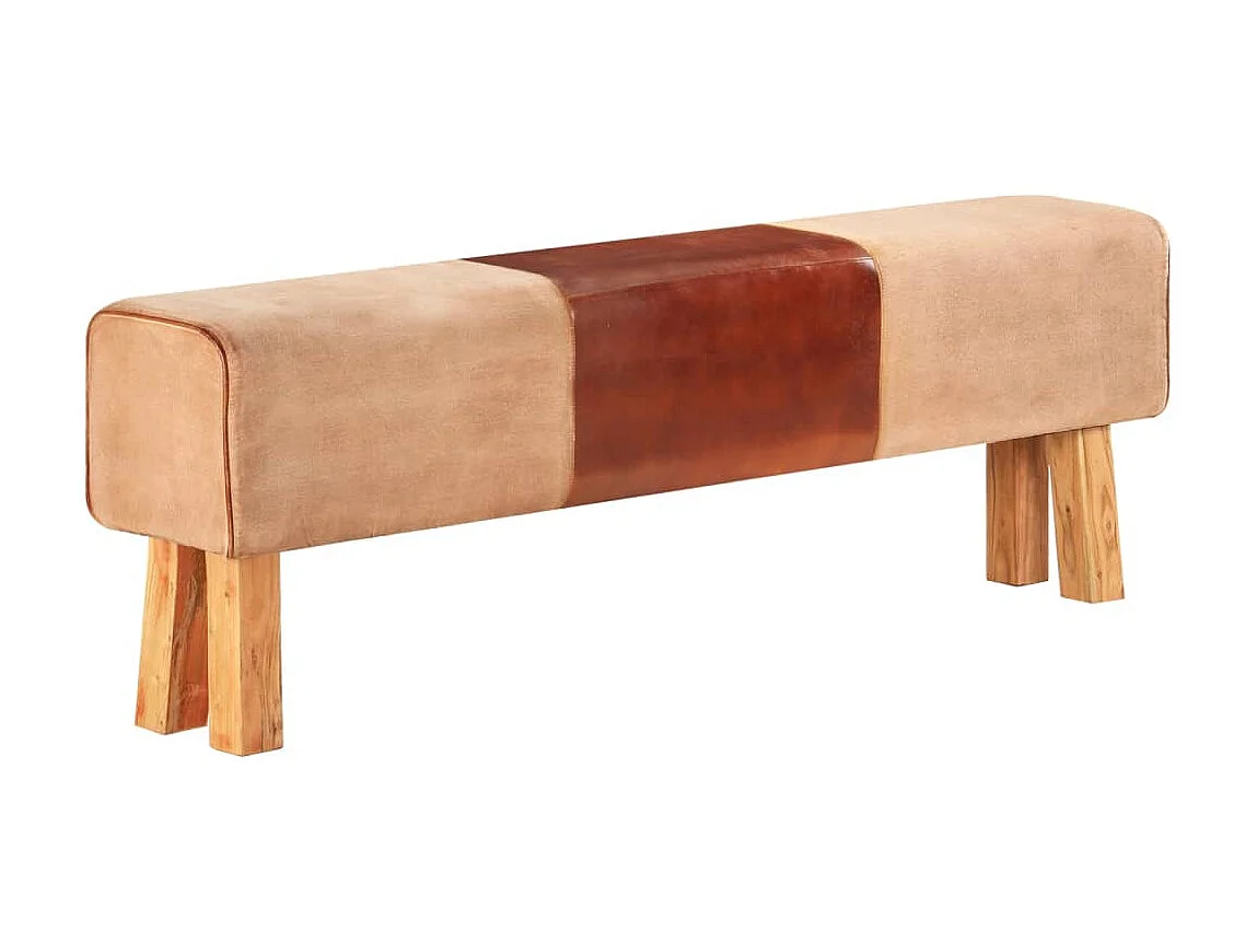 Banc saut de cheval 160cm Marron Cuir véritable et manguier 2