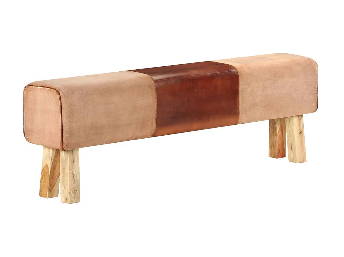 Banc saut de cheval 160cm Marron Cuir véritable et manguier 2