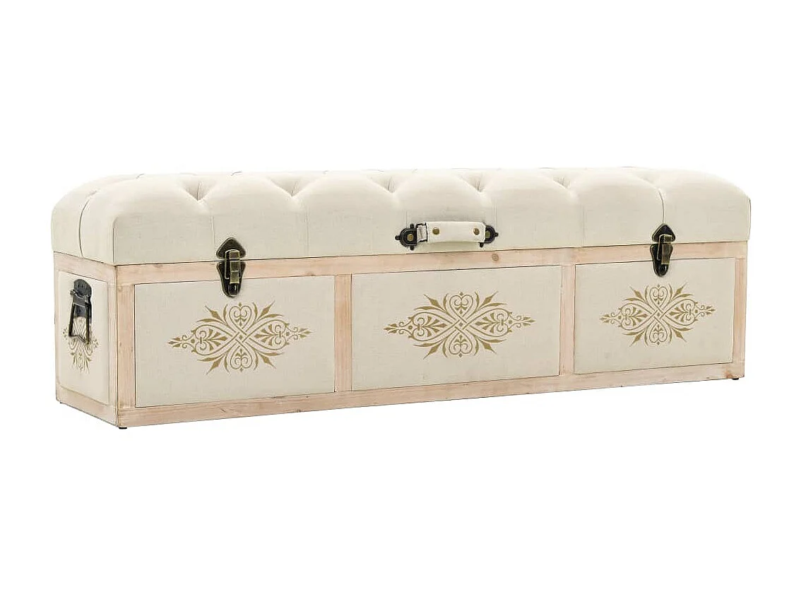 Banc de rangement 110cm Crème Bois de sapin massif et tissu