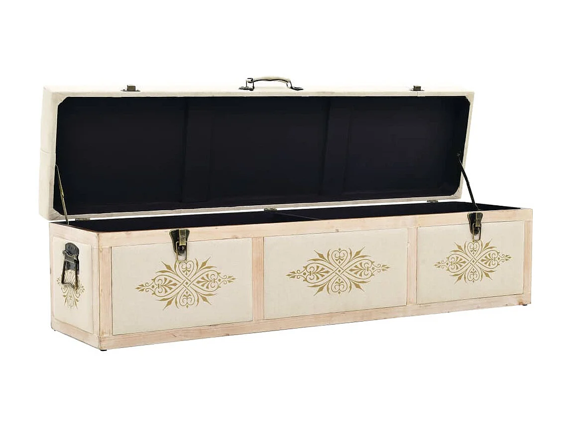 Banc de rangement 110cm Crème Bois de sapin massif et tissu