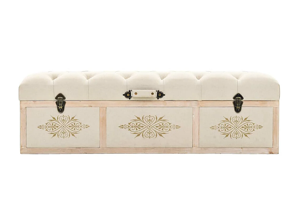 Banc de rangement 110cm Crème Bois de sapin massif et tissu