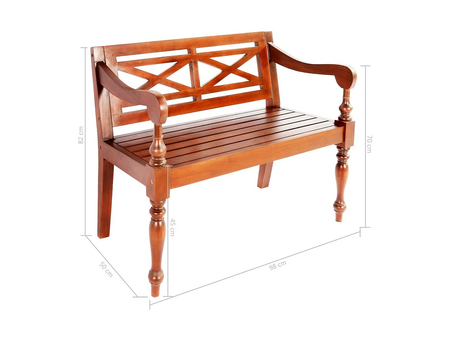 Banc bois acajou massif foncé Gardene 98cm