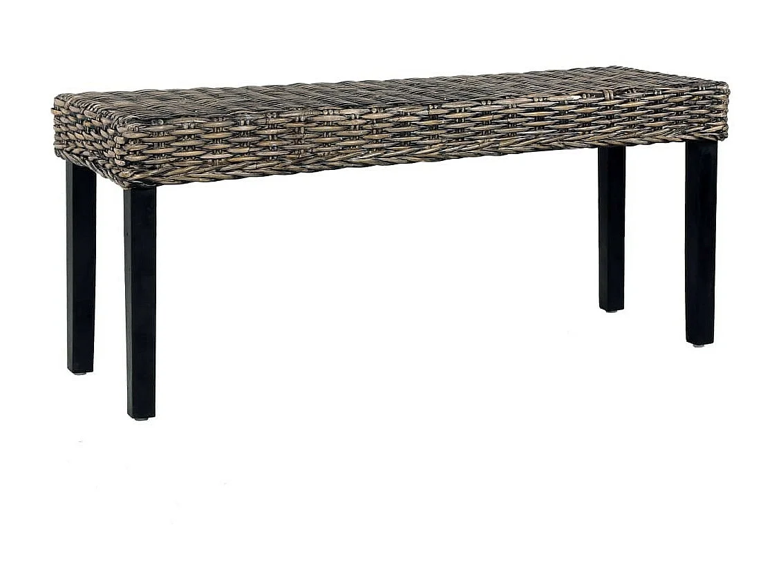Banc 110cm Noir Rotin naturel kubu et bois de manguier massif