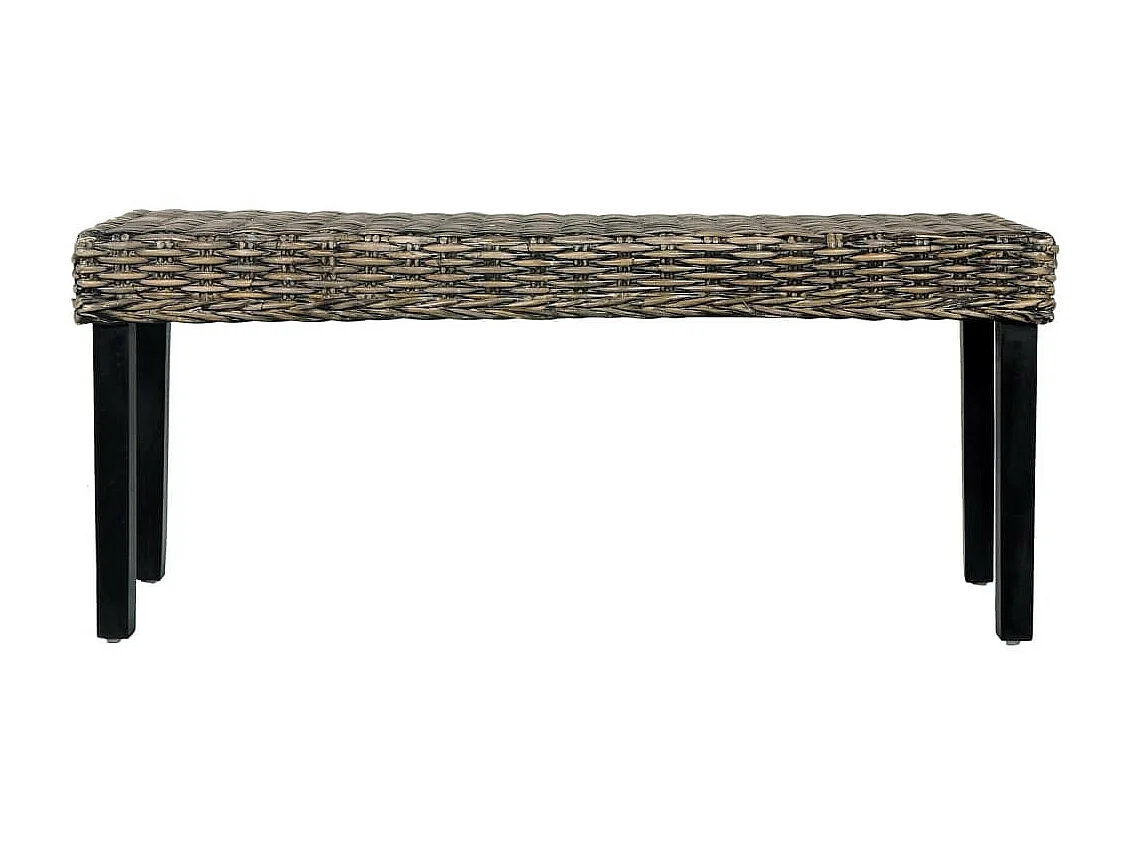 Banc 110cm Noir Rotin naturel kubu et bois de manguier massif