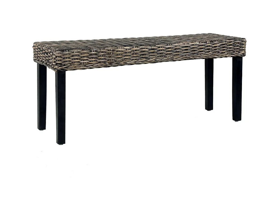 Banc 110cm Noir Rotin naturel kubu et bois de manguier massif