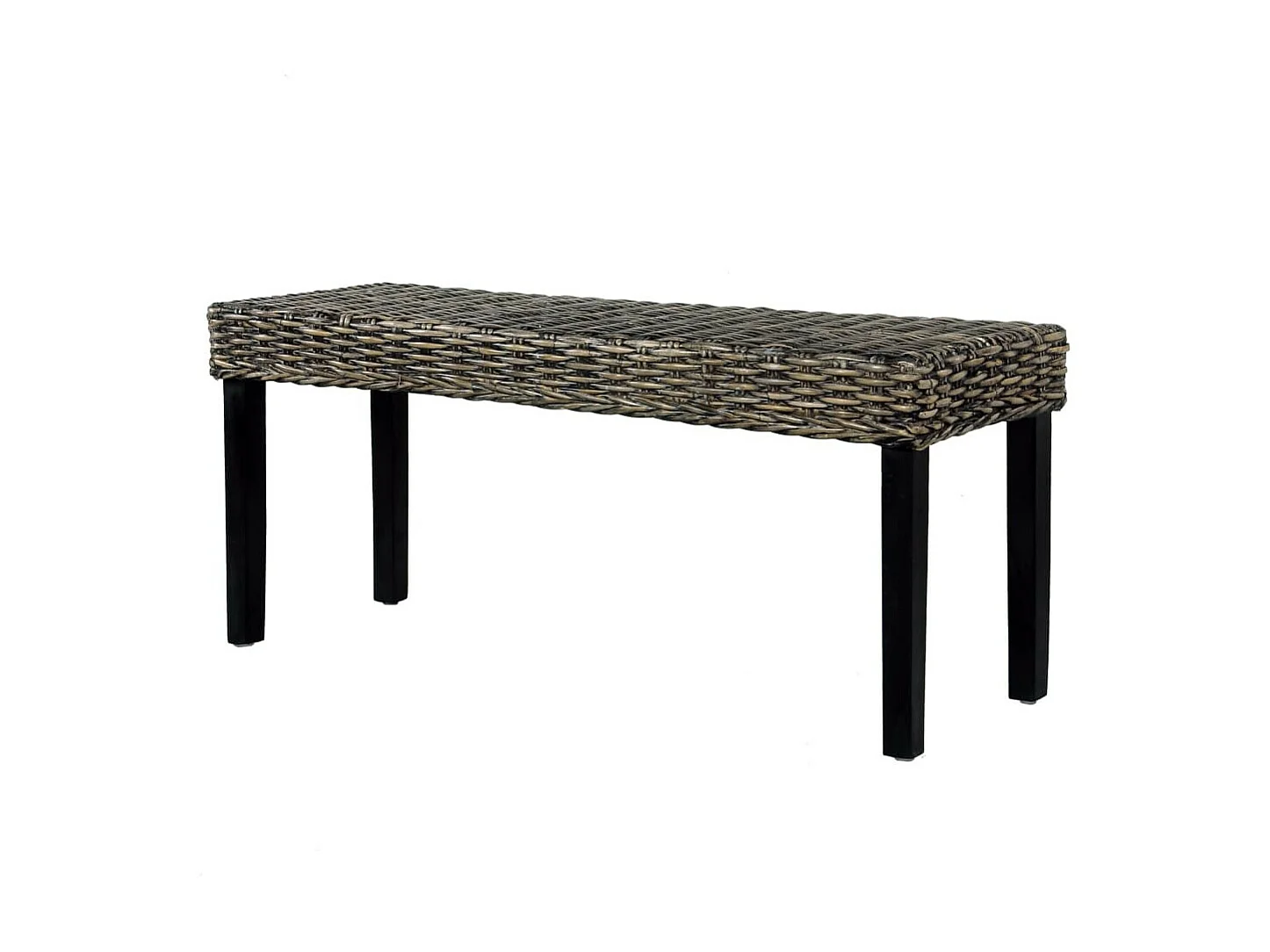 Banc 110cm Noir Rotin naturel kubu et bois de manguier massif