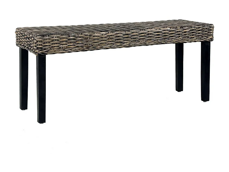 Banc 110cm Noir Rotin naturel kubu et bois de manguier massif