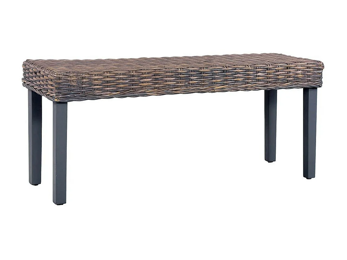 Banc 110cm Gris Rotin naturel kubu et bois de manguier massif